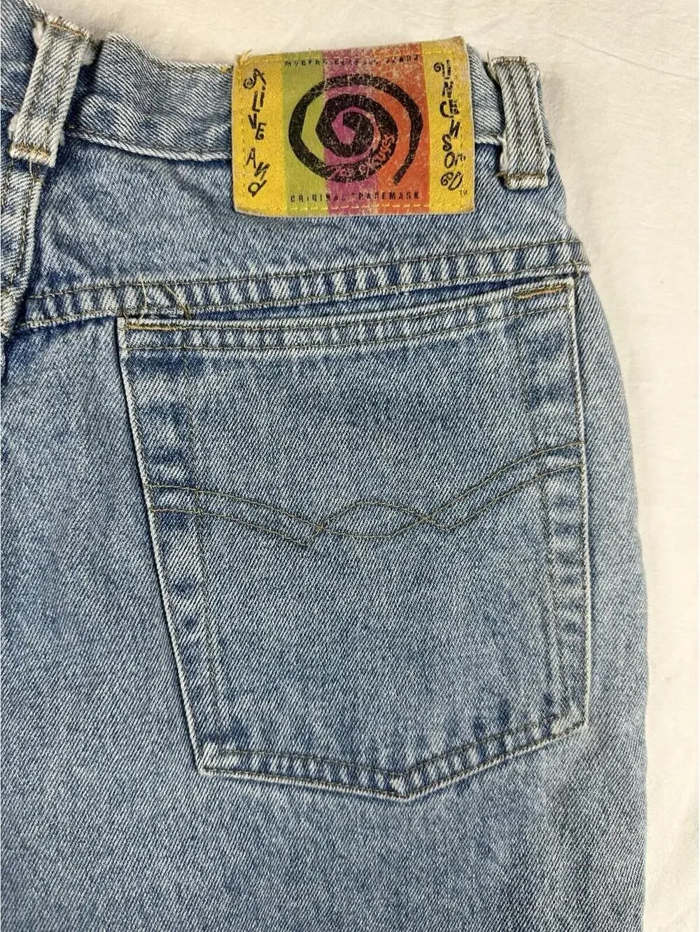VNT 90s One World Plaid Patchwork Distressed Jeans Size 11 High Rise Straight - Picture 14 of 16